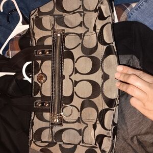 Coach Black and Tan Signature Tote